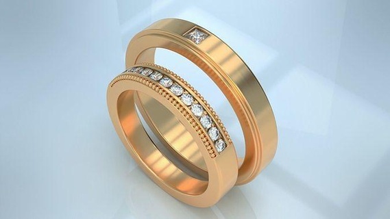 Hochzeit Band 1 Juwel Schmuck Gold Platin Diamant druckbar Engagement Ring Ringe Luxus Paarband Hochzeitsband 3d print model - Mito3D