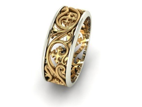 banda de boda floral ornamento la joyería anillo los anillos joya oro 3d print model - Mito3D