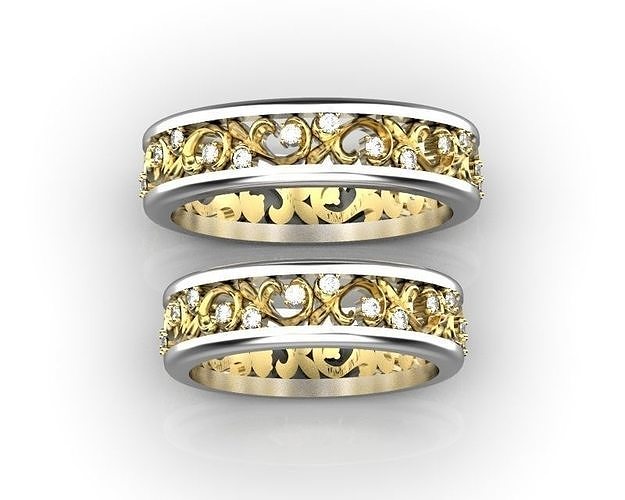 Hochzeit Bands Blumen Muster Ring Ringe Band Diamant Gold Schmuck Mode 3D print model - Mito3D