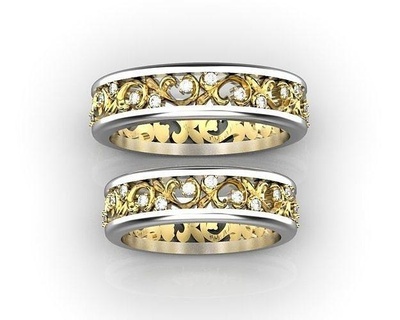 nozze bande floreale modello squillare anelli gruppo musicale diamante oro gioielleria moda 3d print model - Mito3D