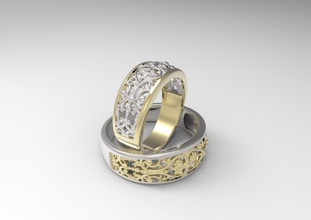 les bandes de mariage des incrustations bijoux imprimable stl 3dm ensemble l'amour l'anneau la bande or d'argent le platine simple unisexe sculpté ajoure ornement anneaux saint-valentin jour 3d print model - Mito3D