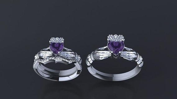 Casamento Claddagh argolas cnc 3d anel joalheria coração imprimível amar mulheres jóias moda diamante noivado céltico mãos irlandês Irlanda Projeto 3dmodel 3d print model - Mito3D
