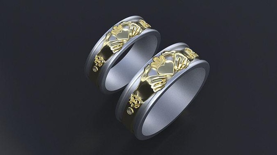 Casamento Claddagh argolas cnc anel joalheria coração imprimível amar mulheres jóias moda ouro diamante noivado céltico mãos irlandês Irlanda 3d print model - Mito3D