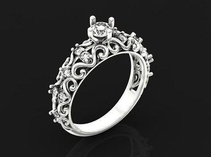 mariage engagement bague dent ancien style 2758 bijoux or argent diamant motifs bijou original soirée élégant gracieux paver bande anneaux 3d print model - Mito3D