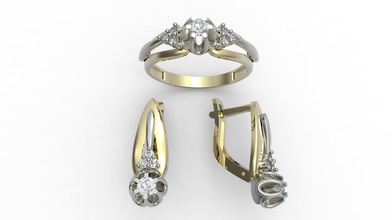 engagement ring earrings a large gemstone diamond jewelry 3d model female printed wedding signet bracelet stl gold silver pendant fashion elegant gem rings 3d print model - Mito3D