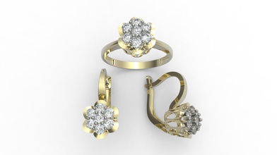 wedding female engagement diamond ring earrings jewelry 3d model printed signet bracelet stl gold silver platinum pendant fashion elegant gem rings 3d print model - Mito3D