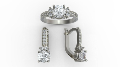 compromiso anillo pendientes grande piedra preciosa diamante joyería joya 3d modelo hembra impreso boda stl plata platino moda elegante anillos imprimible oro geométrico forma 3d print model - Mito3D