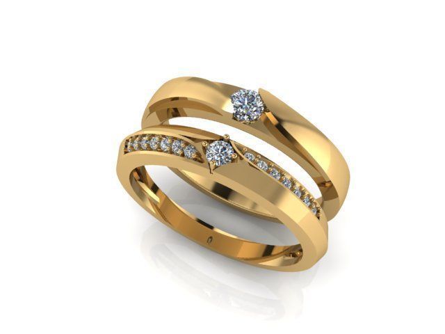 mariage bague imprimable blanc diamant platine bijoux anneaux 3D print model - Mito3D