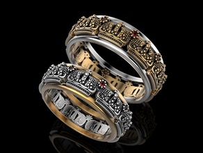 Hochzeit ring Schmuck drucken 3dprinted bedruckbar ist Ringe design Juwel golden printabl gold prototyping Silber Krone Kronen König Königin 3d print model - Mito3D