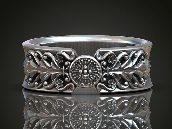 Boda anillo barroco patrón floral curva nupcial compromiso joyería plata joya anillos Barroco 3D print model - Mito3D