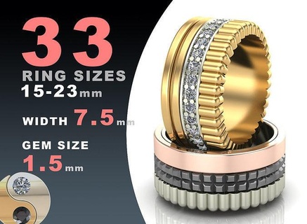 nozze squillare boucheron stile 3 righe 7i5 mm largo anelli gioielleria oro argento gioiello stampabile moda prototipazione pacco impostato pacchetto design Stampa collezione 3d print model - Mito3D