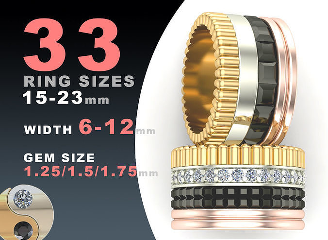 mariage bague Boucheron style 6 12 mm large anneaux bijoux or argent bijou imprimable mode prototypage pack ensemble paquet conception impression collection 3D print model - Mito3D