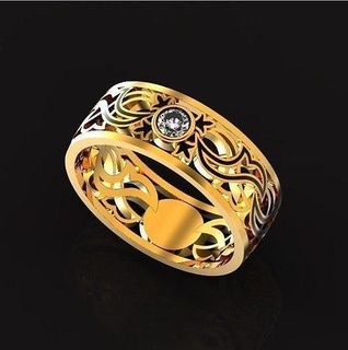 wedding ring unisek patterned enamel 455 sacred symbols slavic rings engagement man woman pattern gold jewelry 3d creative diamond 3d print model - Mito3D