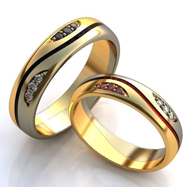 anelli di nozze-set 5 gioielli weddingrings stl 3dmodel jewelry3d jewelryart jewelrydesign 3dprinting matrimonio set modello la texture oro gemme brillante 3D print model - Mito3D