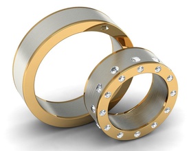 os anéis de casamento do casal 002 jóias ouro folhas 3d modelo diamante natural exclusiva gem pedra anel brilhantes cortes printable 3d print model - Mito3D