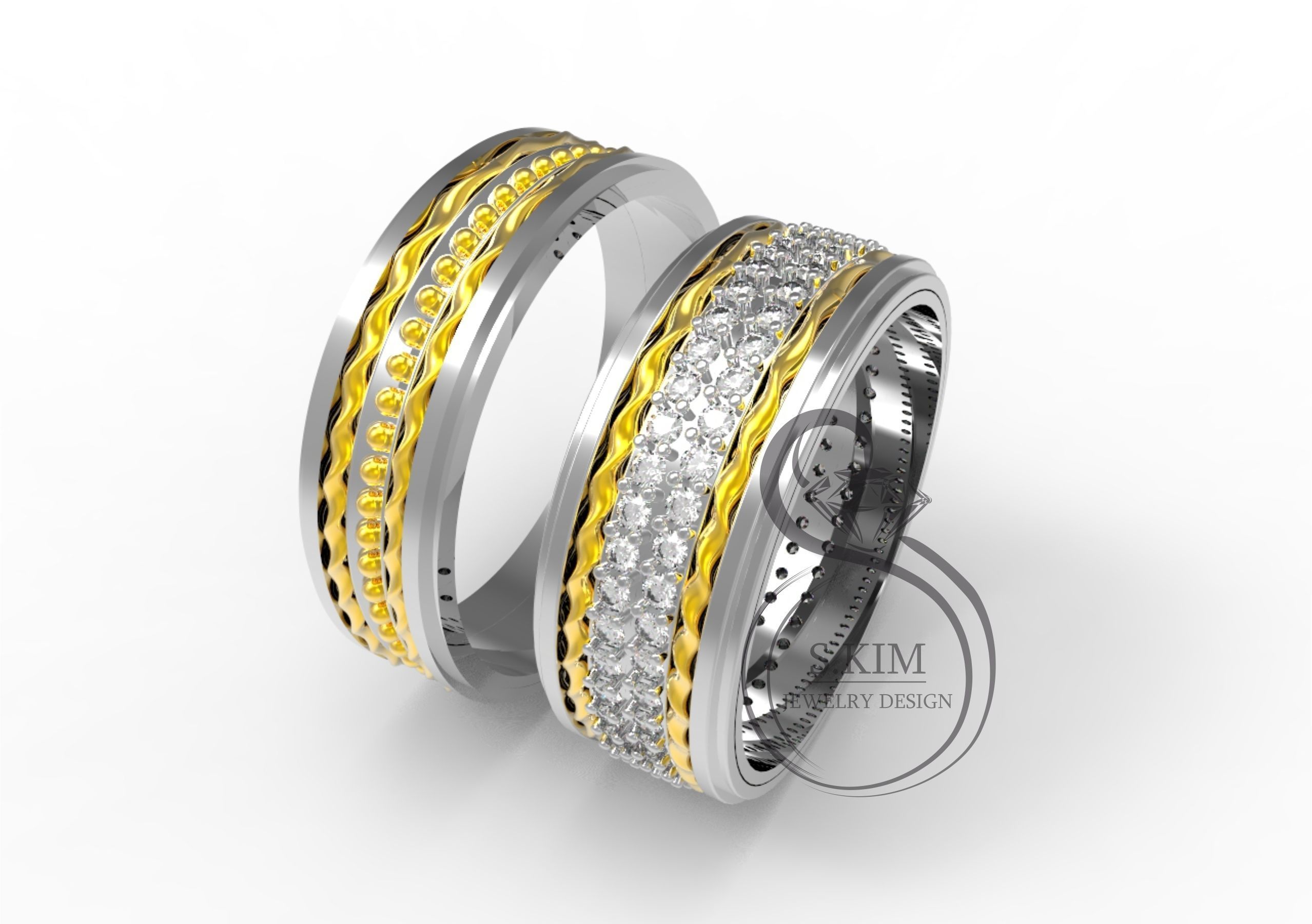 wedding rings filigree gold ring silver diamond gem jewel jewellery printable engagement bride groom core pattern jewelry 3D print model - Mito3D