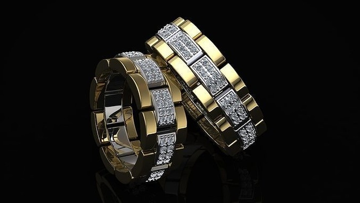 wedding rings gold platinum rolex ring woman man luxury brand love lovely wife kiss band jewelry 3d print model - Mito3D