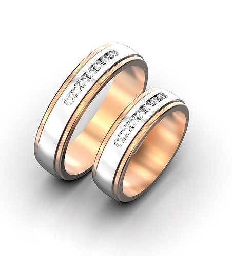 Casamento argolas conjunto diamante bandas anel ouro banda joalheria 3D print model - Mito3D