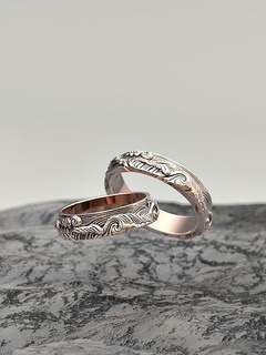 Casamento argolas mar onda oceano ondas noivado jóias Projeto água imprimível anel parede joalheria ouro arte moda madeira 3d print model - Mito3D
