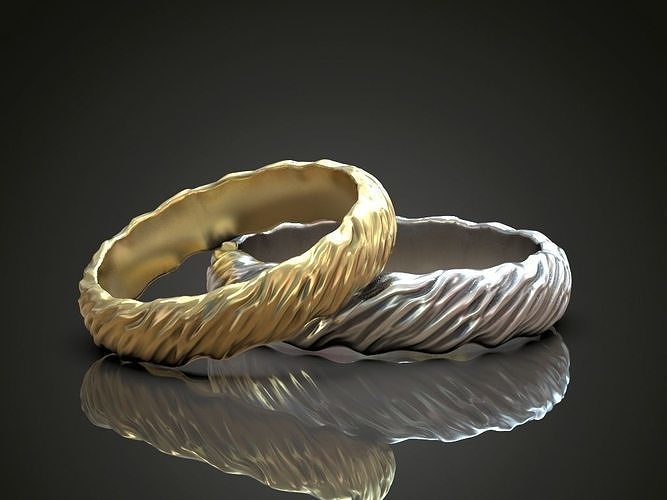 Boda anillos ondulado natural forma patrón bandas Pareja compromiso anillo joyería joya 3D print model - Mito3D