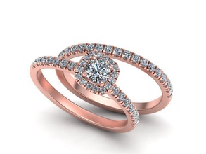 wedding set-cushion halo ring n0265 jewelry usa diamond set printable engagem match canada cushion gem silver 3dring gold cad brilliant rings 3d print model - Mito3D