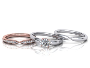 conjunto casamento banda paciência anel de noivado modelo 3d jóias clássico printable o engajamento eua canadá a europa diamante cad 3dprint ouro anéis 3d print model - Mito3D