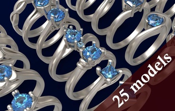 la boda solitaire rings paquete de impresión 3d modelos joyería los anillos precioso plata imprimible gem brillante anillo diamante sterling moda y belleza compromiso lujo oro zafiro diamant clásico pack 3d print model - Mito3D