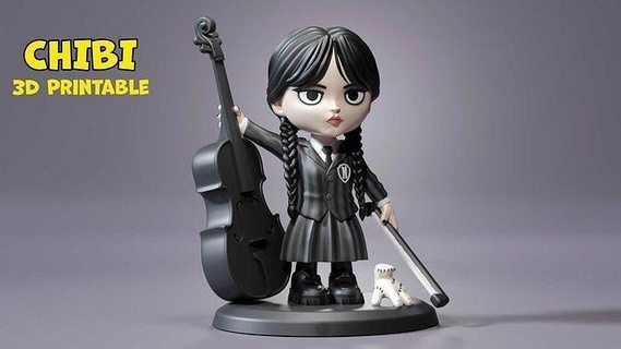 wednesday chibi stl 3d print model cello addams family toy games horror gothic collectible art toys 3d print model - Mito3D