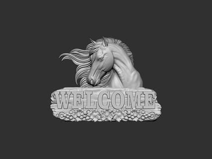 welcome board horse head sign animal farm cafe printable carving carved stl model plate art signs logos 3d print model - Mito3D