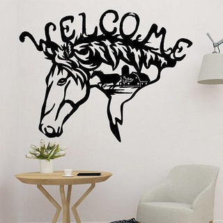 welcome horse decor horses couple laser cut sign post signage wall art metal 3d print model - Mito3D