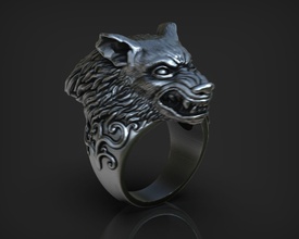 hombre lobo anillo florido imprimible 3dprint animal arte bestia criatura fantasía ficticio plata joyería joya anillos 3d print model - Mito3D