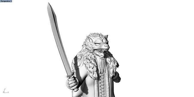 hombre lobo guerrero samurai espadachín juego anime animal caracteres imprimible escultura decorativo duende mago malla electrónico espada Arte ilustración antiguo juegos juguetes 3d print model - Mito3D