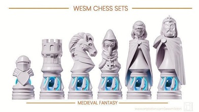 wesm xadrez medieval pacote luxo 3d impressão modelo rainha bispo rei cavalo cavaleiro torre penhor silencioso imprimível jogos brinquedos borda 3d print model - Mito3D