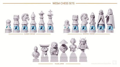 wesm xadrez conjuntos luxo conjunto escultura rainha rei cavaleiro torre bispo penhor shogun gueixa monge komainu tori samurai jogo tabuleiro medieval 3dprint borda jogos brinquedos 3d print model - Mito3D