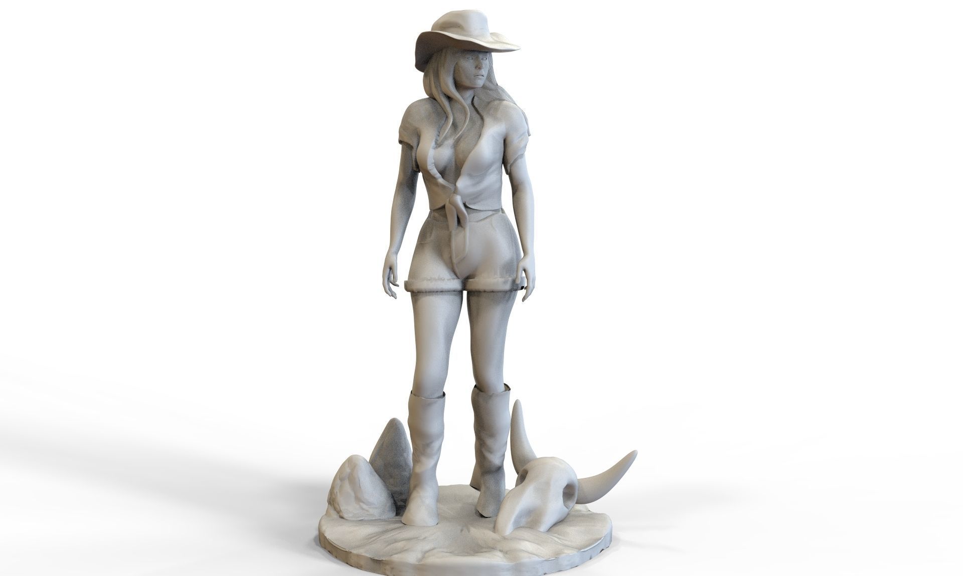 oeste niña escultura vaquera occidental vaquero vestir revólver caballo proscrito texa mujer arte esculturas 3D print model - Mito3D