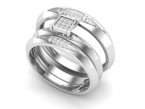 blanco diamante compromiso anillo trío nupcial conjunto joyería joya oro plata imprimible Boda libra esterlina platino brillante Moda belleza 3d print model - Mito3D