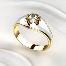 white enamel golden ring diamond printable 3dprint rhino gold print engagement wedding gemstone jewelry rings 3d print model - Mito3D