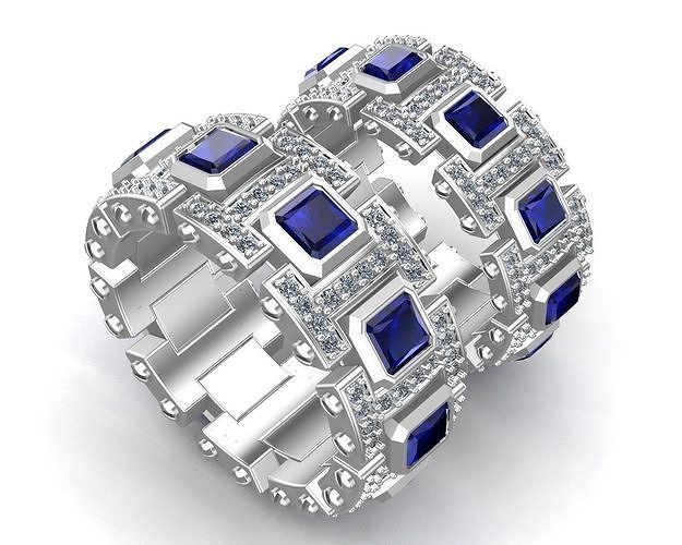 bianca oro blu zaffiro diamanti coppia nozze bande gioielleria stampabile argento diamante platino anelli gioiello gemma lusso squillare 3D print model - Mito3D