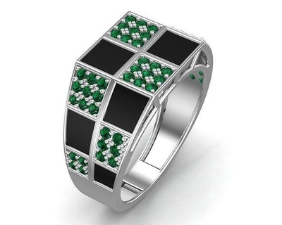white gold green diamonds gents ring jewelry gent rings printable jewellery diamond men mens turkish 3d print model - Mito3D