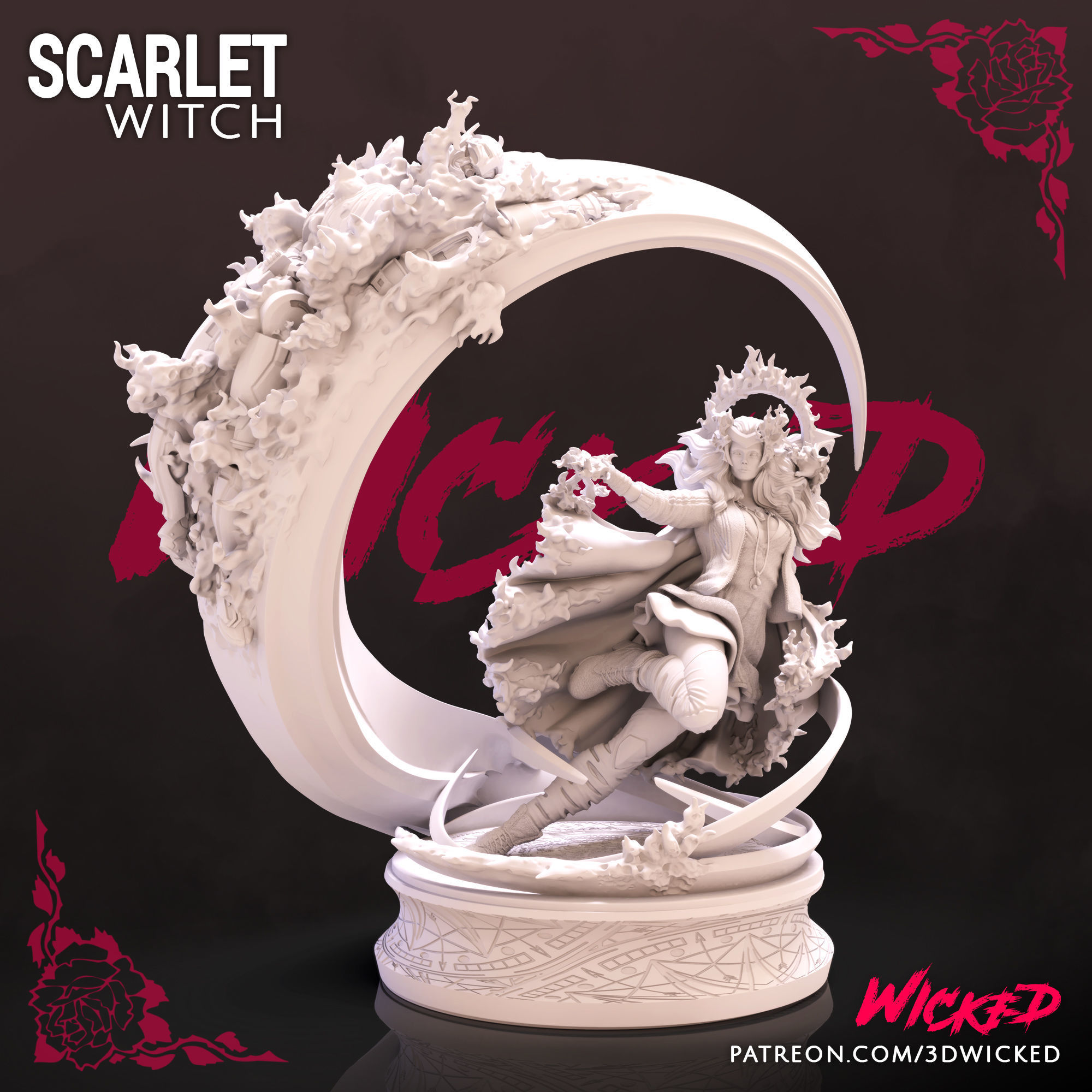 malvado maravilla escarlata bruja escultura stls listo impresión stl 3d cifras esculturas vengadores ultron final infinito imprimible esculpir wanda maximoff elizabeth olsen pasatiempo bricolaje diy 3D print model - Mito3D