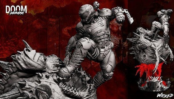 wicked video game doom slayer diorama ready 3d printing 3dmodeling 3dart anime sculpture 3dprinting doomslayer art sculptures 3d print model - Mito3D
