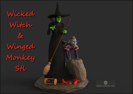 wicked witch winged monkey set wizardofoz wickedwitch flyingmonkey oldfilmcharacters spells witchcraft oz scary recreated hourglass animal 3dart fantasy miniatures figurines 3dprint sculpture vintage art sculptures 3d print model - Mito3D