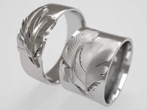 wide feather wedding rings - original swans ease weightlessness soar happiness fidelity purity feathers synchronism ring design photo jewelry 3d print model - Mito3D