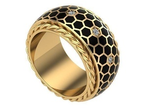 wide golden ring diamond silver jewelry rings 3d print model - Mito3D