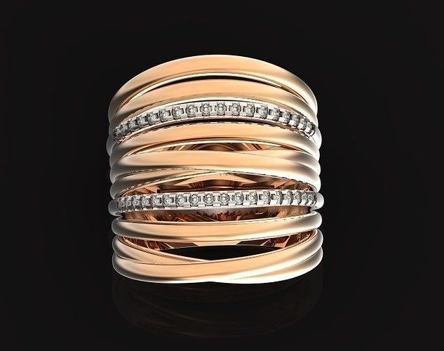 largo squillare in giro dito multi wire diamante 756 filo gioielleria oro moda prodotto anello multifilo spianare misurare gioielli alto elegante grazioso anelli 3D print model - Mito3D