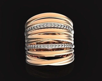 wide ring around finger multi-wire diamond 756 multi wire jewelry gold fashion prodotto anello multifilo pave grando gioielli high stylish trendy elegant graceful rings 3d print model - Mito3D