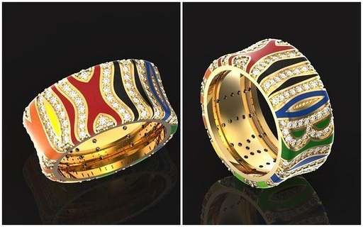Largo anel multicolorido esmalte diamantes 734 vintage coleção mobília cor brilhante colorida suculento verão anillo ouro joalheria 3d original argolas 3d print model - Mito3D