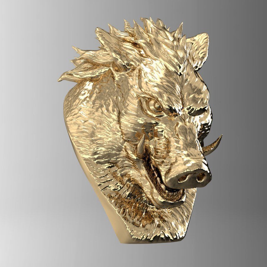 wild boar head art jewelry angry printable pendant gold silver print nature beast creature fantasy sculpture pig sculptures 3D print model - Mito3D