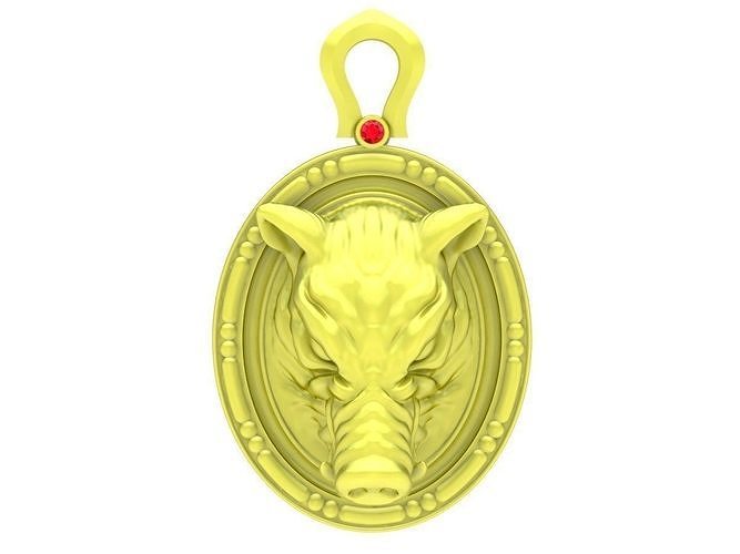 wild boar head oval pendant 3984 jewelry fashion accessories gold diamond new design pendants 3D print model - Mito3D