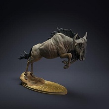 gnu saltar 3d impressão animal africano savana antílope criatura realista miniatura escultura estatueta brinquedo natureza animais selvagens safári arte esculturas 3d print model - Mito3D